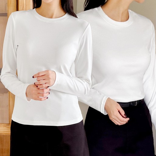 지나홈 여성 기모 라운드 긴팔 티셔츠 2P, 부드럽고 따뜻한 겨울 필수템!